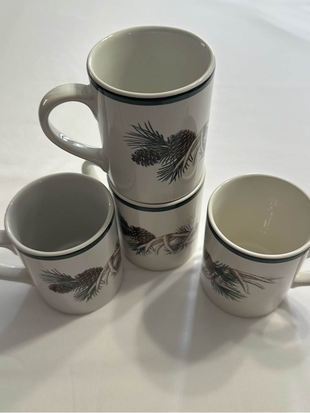 Pinecone Ceramic Coffee Mug - White with Green Trim